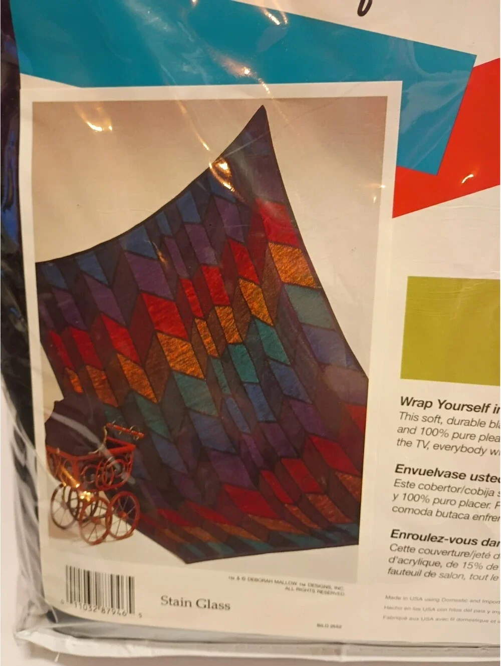 Vintage NOS Biederlack Blanket Throw Stained Glass Retro 80